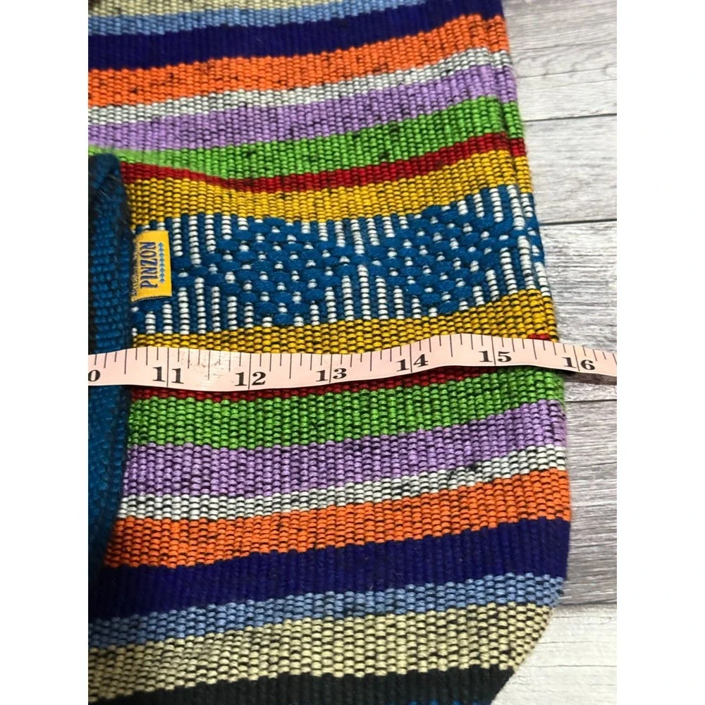 Artesanias Pinzon Woven Drawstring Boho Hippie Bag Beach Backpack Blue Orange